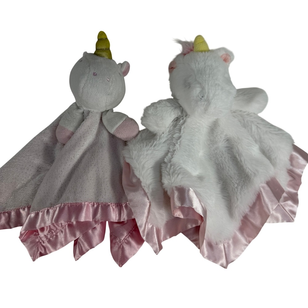 Cloud Island OS Baby Security Blanket Lovey Unicorn Satin Trim White Pink 2pc